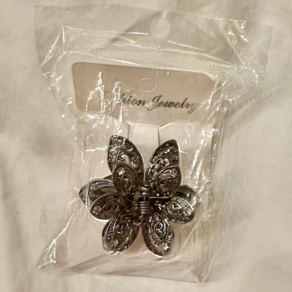 NEW! JAW CLAW HAIR CLIP RHINESTONES 1 1/2” STRONG ALLOY Gunmetal UPDO ACCESSORY